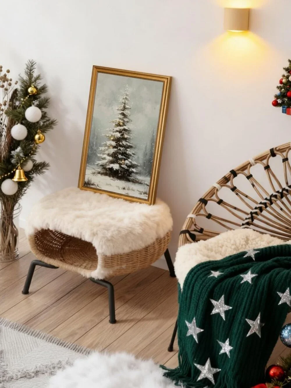 Vintage Christmas Tree Wall Art - Gold Framed Holiday Decor, 16x24 Inch